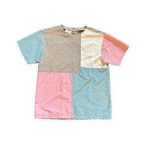 Vintage Womens D.K. Gold Pink Grey Blue Color Block Top Donn Kenny Size S